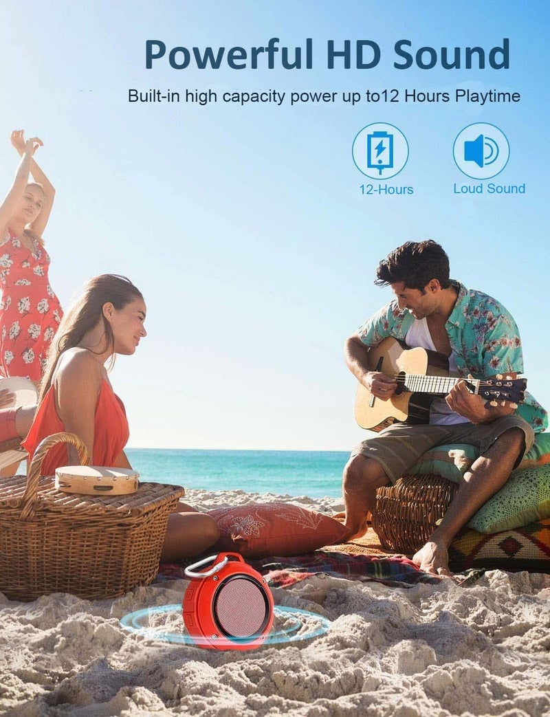 Kunodi Outdoor Waterproof Bluetooth Speaker, Wireless Portable Mini Shower Travel Speaker with Subwoofer, Enhanced Bass, Built in Mic for Sports, Pool, Beach, Hiking, Camping - Image 4